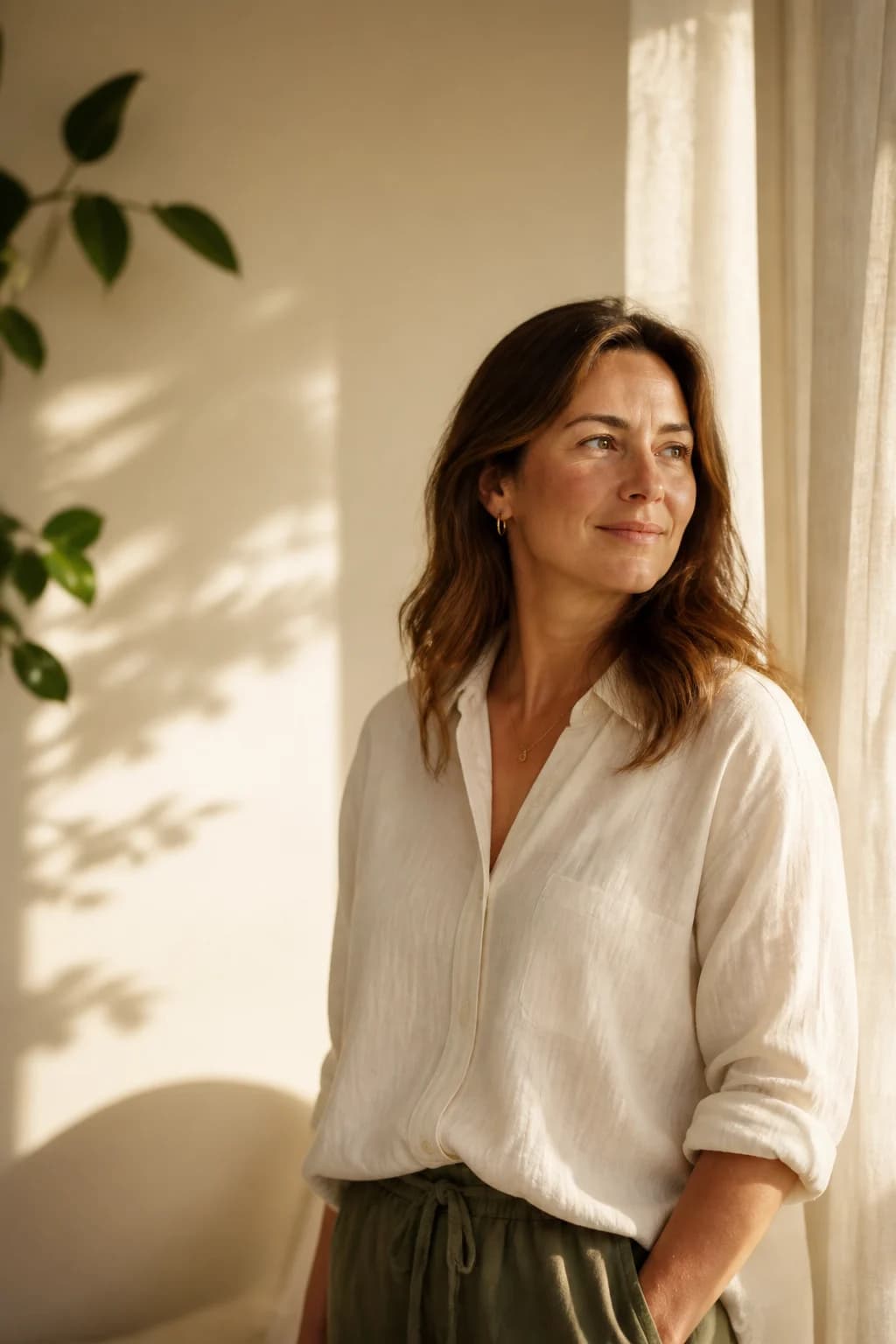 Woman standing in warm natural light
